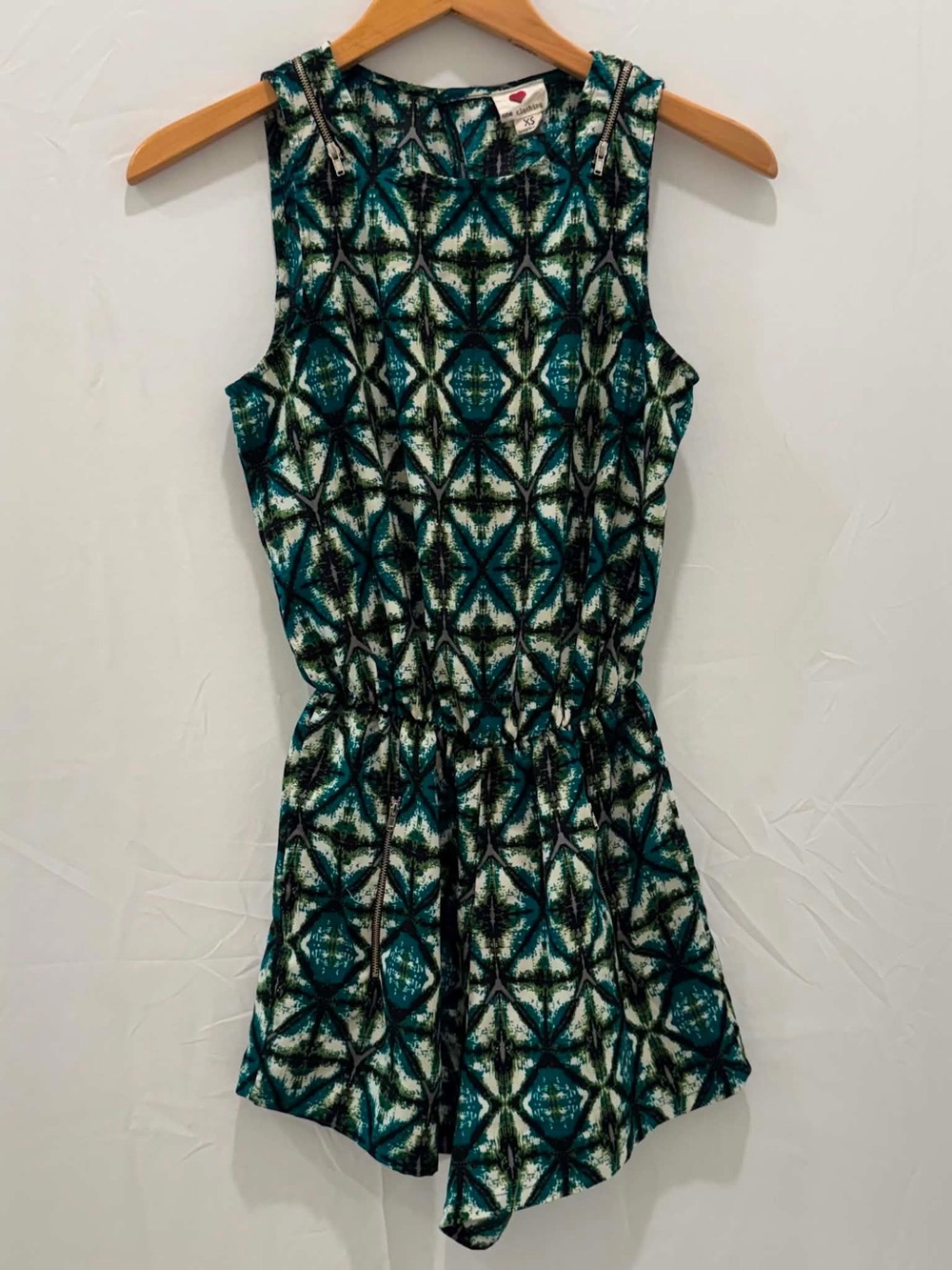 one clothing Women teal green and Black Patterned Romper XS